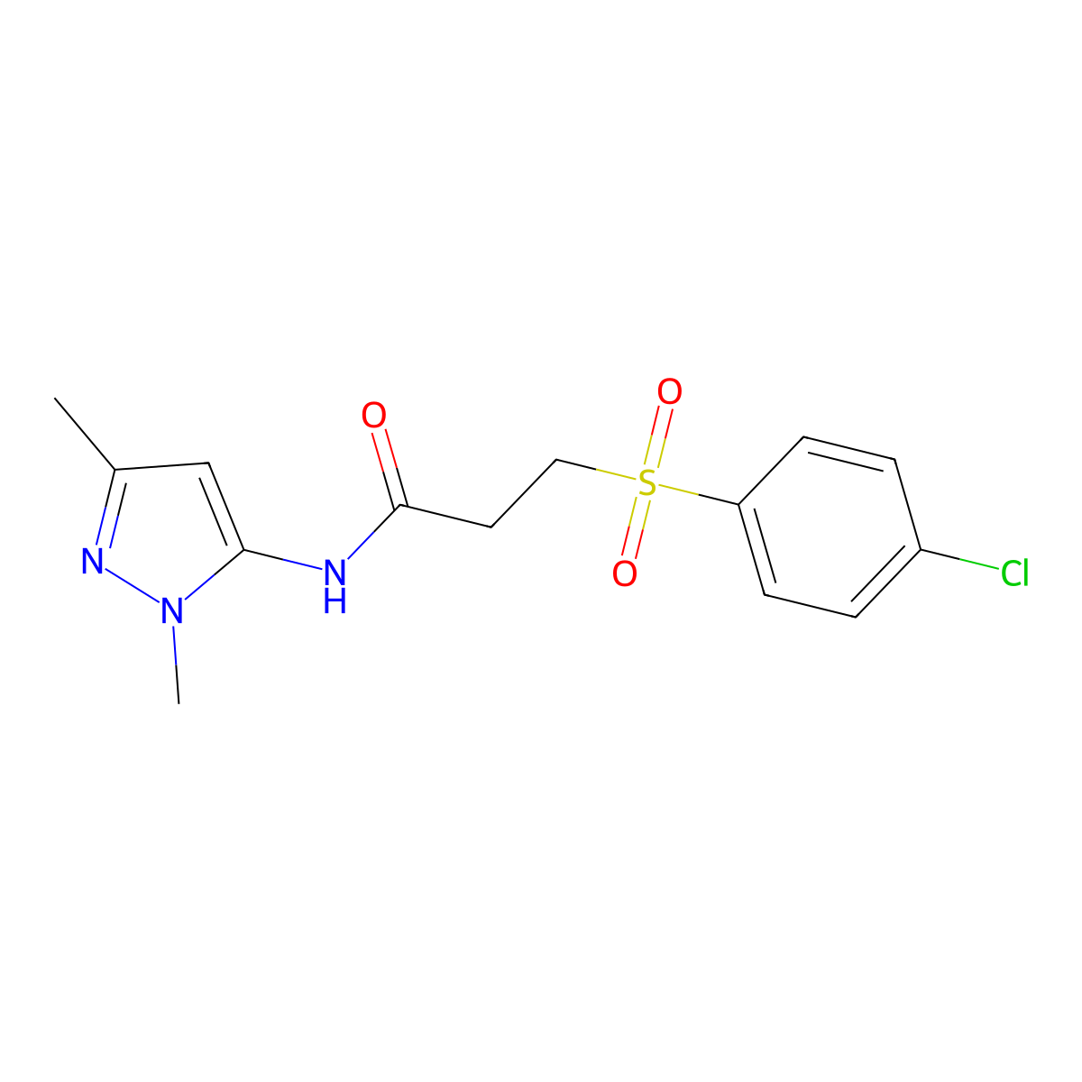 3-((4-chlorophenyl)sulfonyl)-N-(1,3-dimethyl-1H-pyrazol-5-yl)propanamide molecular structure, CAS 1170364-40-5
