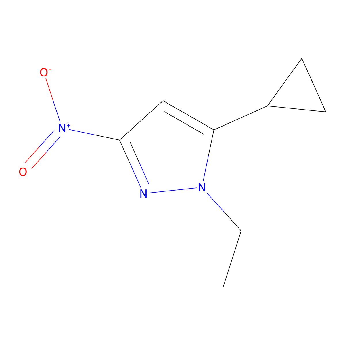 5-cyclopropyl-1-ethyl-3-nitro-1H-pyrazole molecular structure, CAS 1170367-28-8
