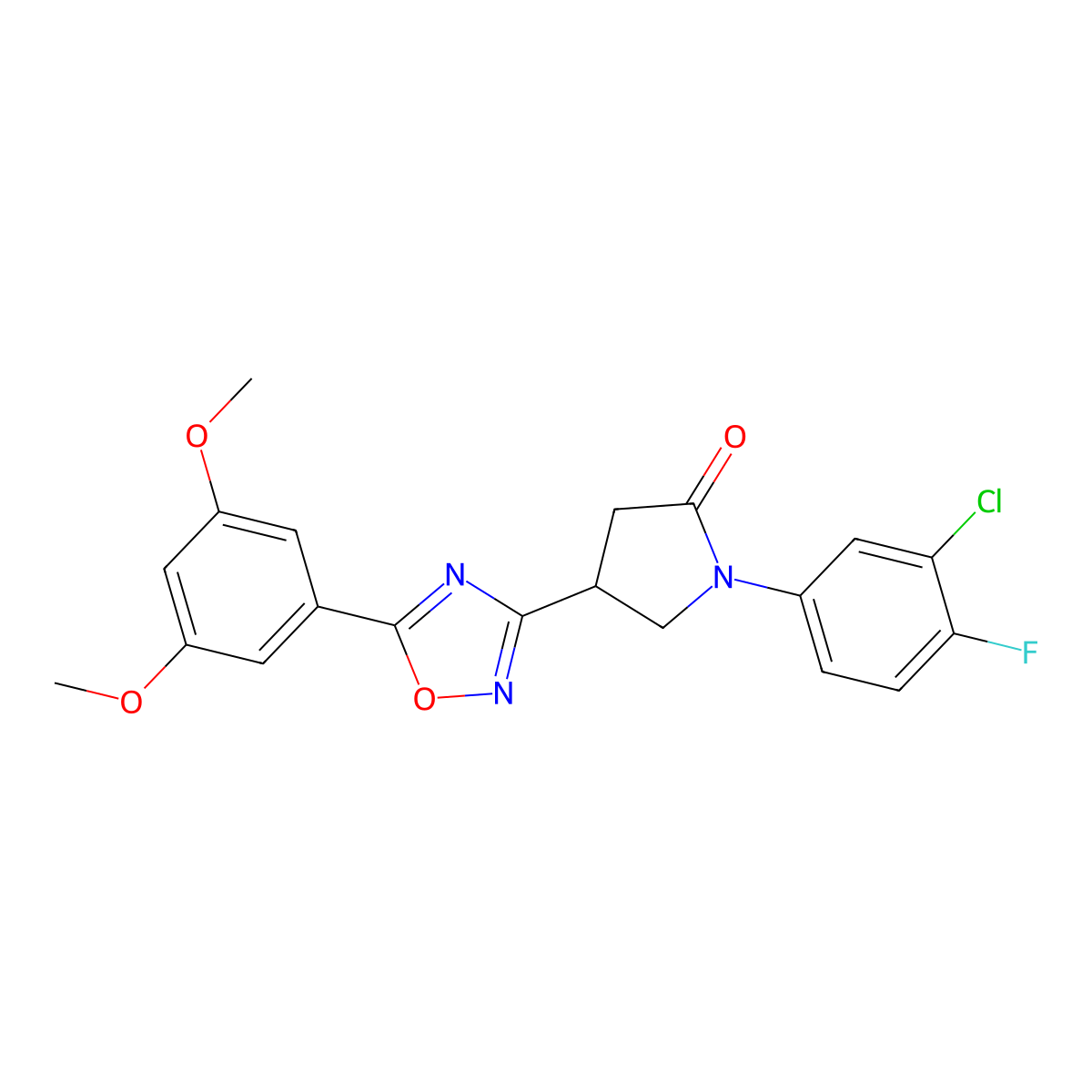 1-(3-Chloro-4-fluorophenyl)-4-[5-(3,5-dimethoxyphenyl)-1,2,4-oxadiazol-3-yl]pyrrolidin-2-one molecular structure, CAS 1170367-87-9