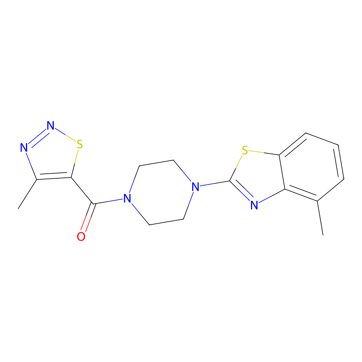 (4-Methyl-1,2,3-thiadiazol-5-yl)(4-(4-methylbenzo[d]thiazol-2-yl)piperazin-1-yl)methanone molecular structure, CAS 1170369-00-2
