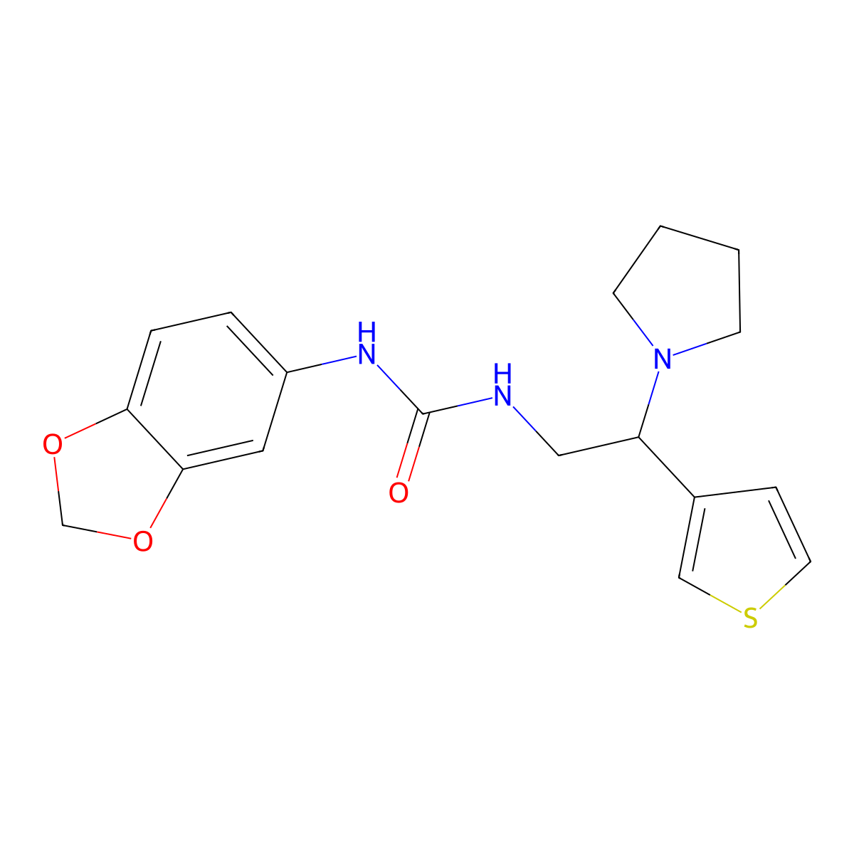 1-(Benzo[d][1,3]dioxol-5-yl)-3-(2-(pyrrolidin-1-yl)-2-(thiophen-3-yl)ethyl)urea molecular structure, CAS 1170369-13-7