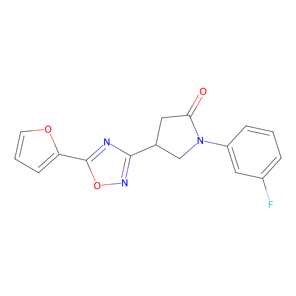1-(3-Fluorophenyl)-4-[5-(furan-2-yl)-1,2,4-oxadiazol-3-yl]pyrrolidin-2-one molecular structure, CAS 1170369-72-8