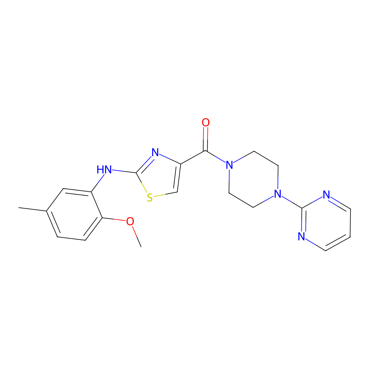 (2-((2-Methoxy-5-methylphenyl)amino)thiazol-4-yl)(4-(pyrimidin-2-yl)piperazin-1-yl)methanone molecular structure, CAS 1170370-53-2