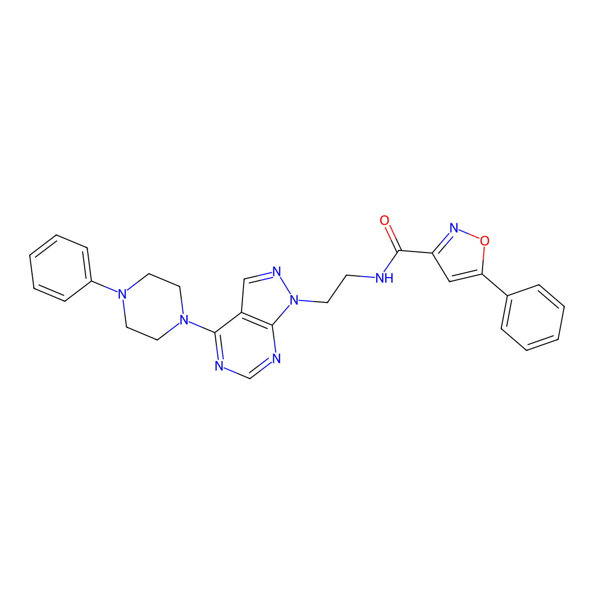 5-phenyl-N-(2-(4-(4-phenylpiperazin-1-yl)-1H-pyrazolo[3,4-d]pyrimidin-1-yl)ethyl)isoxazole-3-carboxamide molecular structure, CAS 1170371-25-1