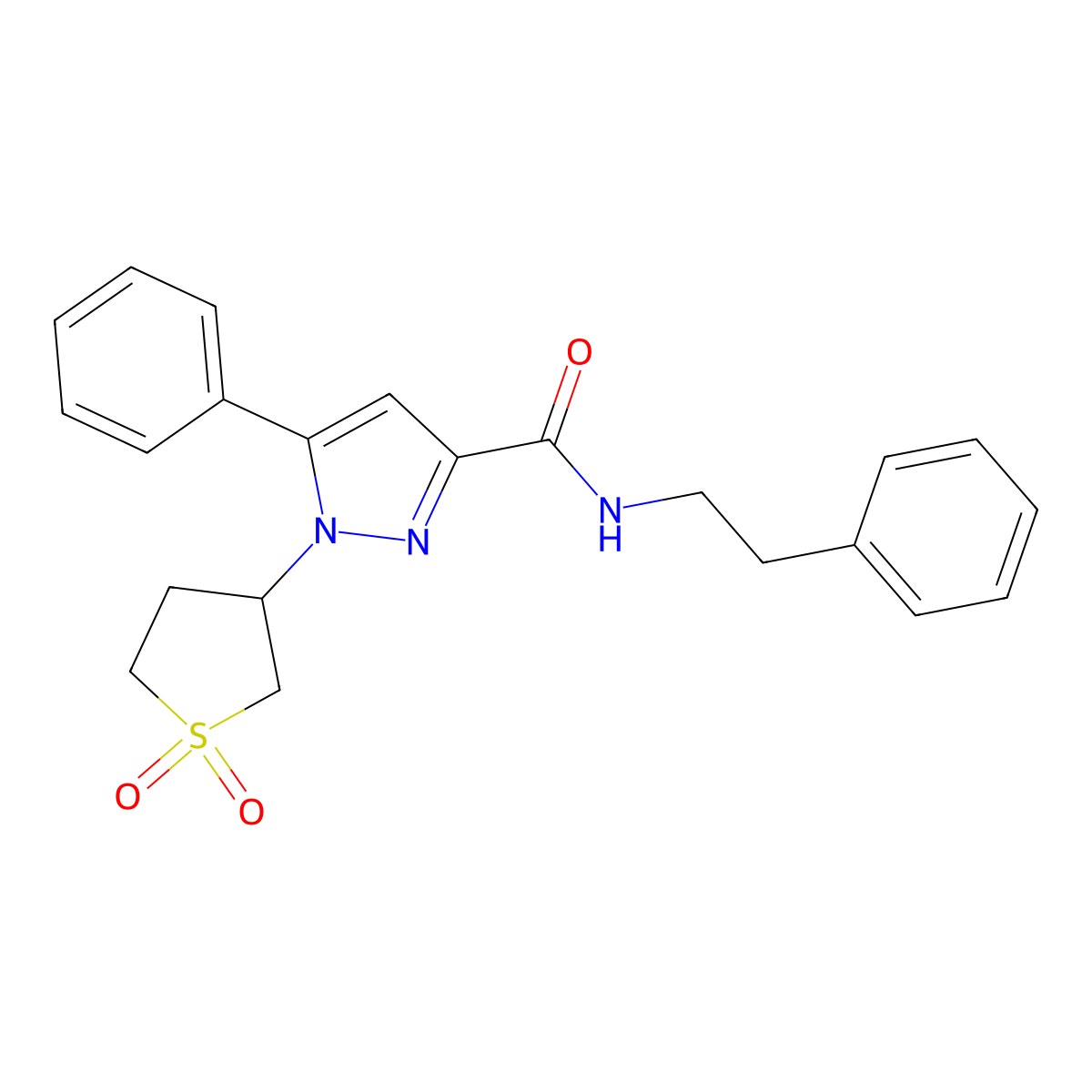 1-(1,1-dioxidotetrahydrothiophen-3-yl)-N-phenethyl-5-phenyl-1H-pyrazole-3-carboxamide molecular structure, CAS 1170376-69-8
