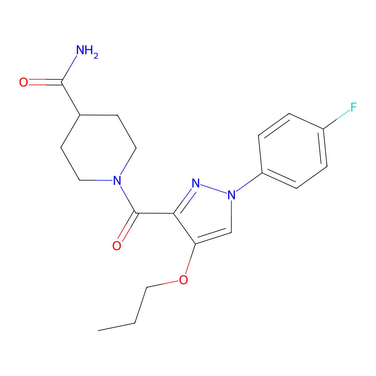 1-[1-(4-fluorophenyl)-4-propoxy-1H-pyrazole-3-carbonyl]piperidine-4-carboxamide molecular structure, CAS 1170377-80-6
