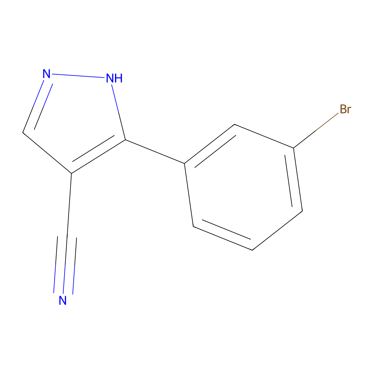 3-(3-bromophenyl)-1H-pyrazole-4-carbonitrile molecular structure, CAS 1170378-39-8