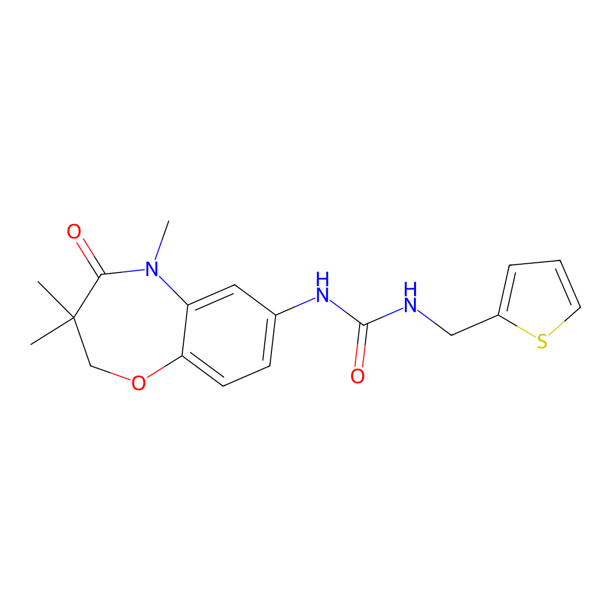 1-(Thiophen-2-ylmethyl)-3-(3,3,5-trimethyl-4-oxo-2,3,4,5-tetrahydrobenzo[b][1,4]oxazepin-7-yl)urea molecular structure, CAS 1170378-79-6