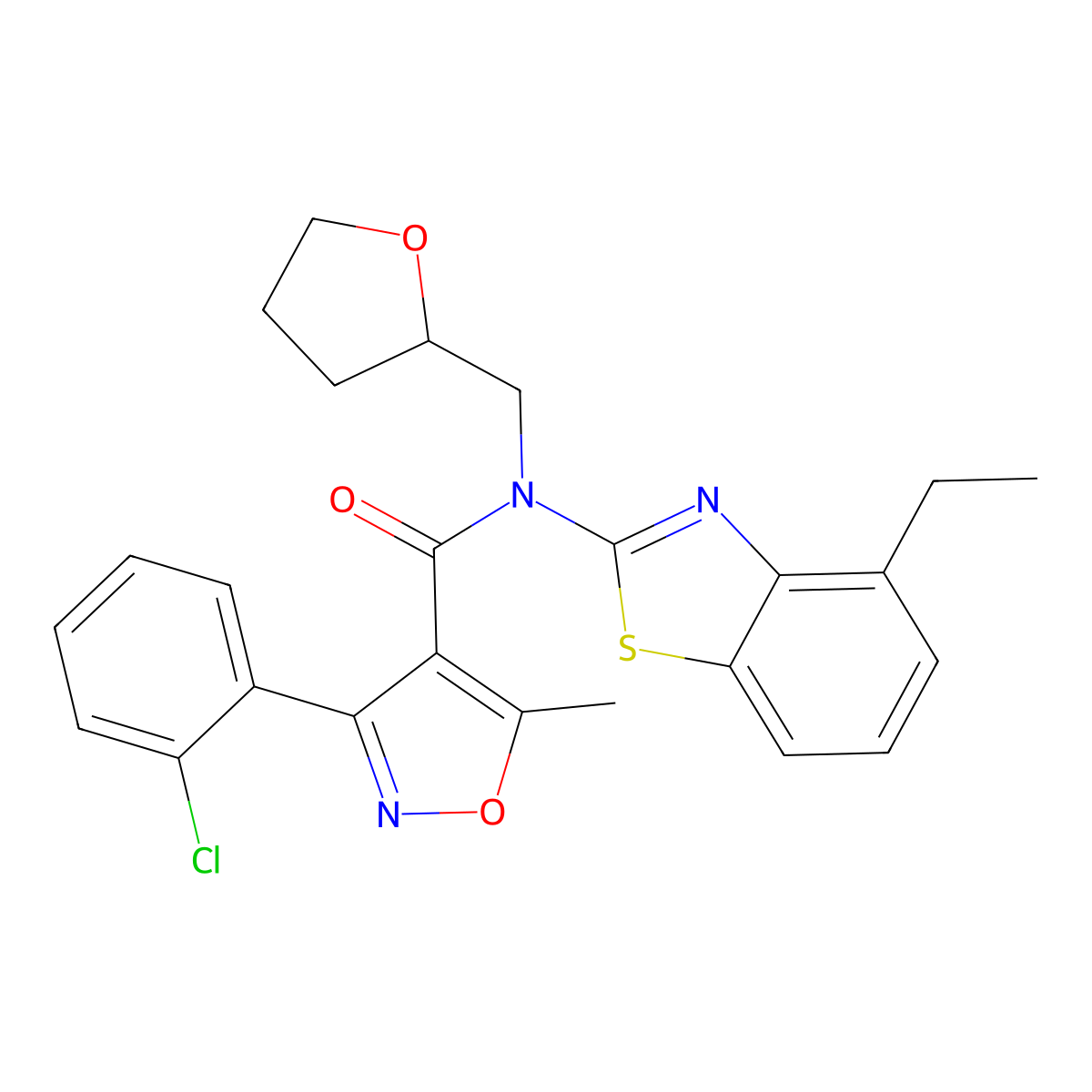 3-(2-chlorophenyl)-N-(4-ethylbenzo[d]thiazol-2-yl)-5-methyl-N-((tetrahydrofuran-2-yl)methyl)isoxazole-4-carboxamide molecular structure, CAS 1170378-97-8