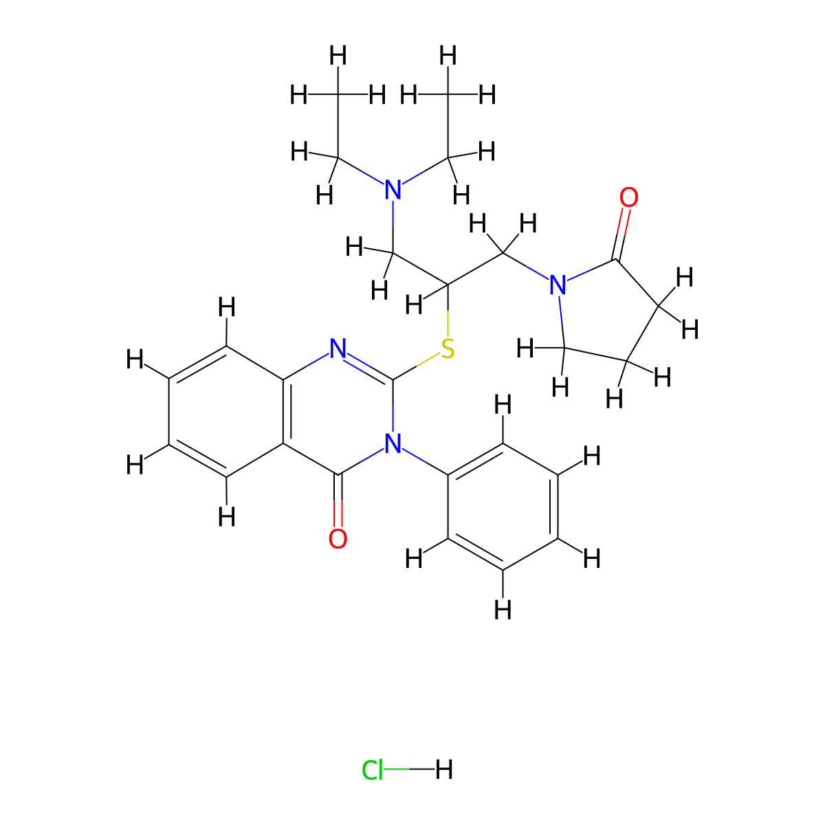 4(3H)-Quinazolinone, 2-((1-((diethylamino)methyl)-2-(2-oxo-1-pyrrolidinyl)ethyl)thio)-3-phenyl-, monohydrochloride molecular structure, CAS 117038-96-7