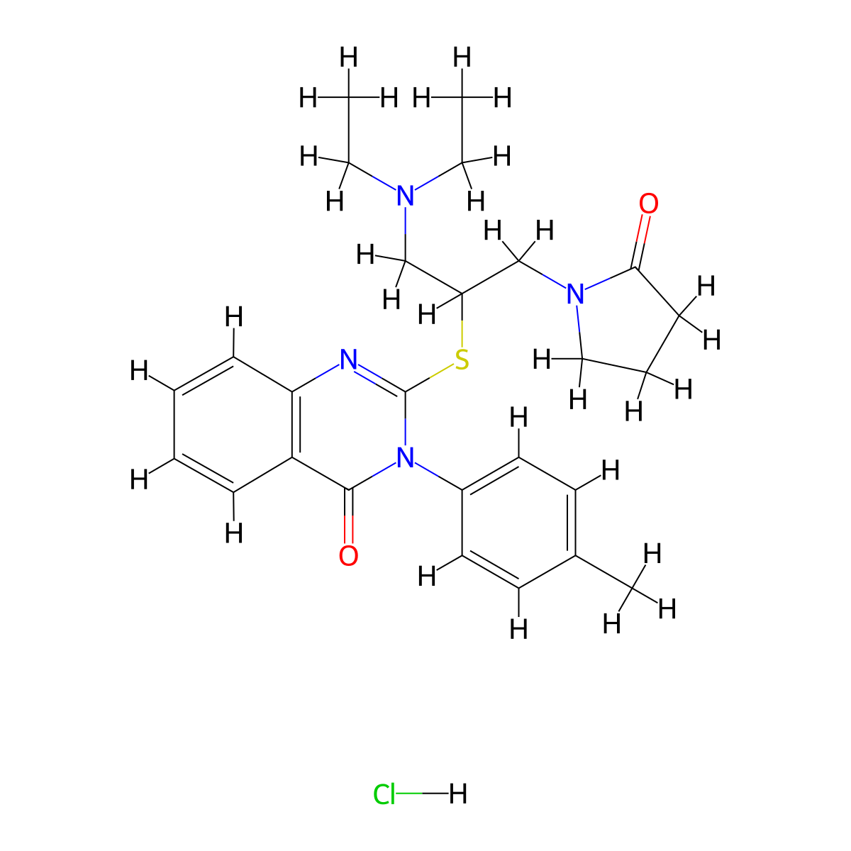 4(3H)-Quinazolinone, 2-((1-((diethylamino)methyl)-2-(2-oxo-1-pyrrolidinyl)ethyl)thio)-3-(4-methylphenyl)-, monohydrochloride molecular structure, CAS 117038-97-8