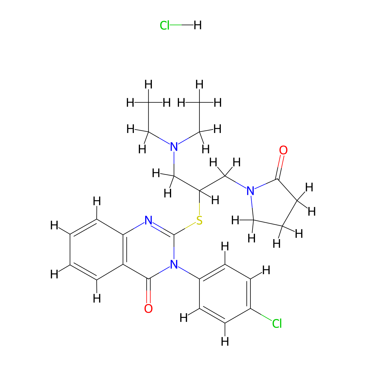 4(3H)-Quinazolinone, 3-(4-chlorophenyl)-2-((1-((diethylamino)methyl)-2-(2-oxo-1-pyrrolidinyl)ethyl)thio)-, monohydrochloride molecular structure, CAS 117038-98-9