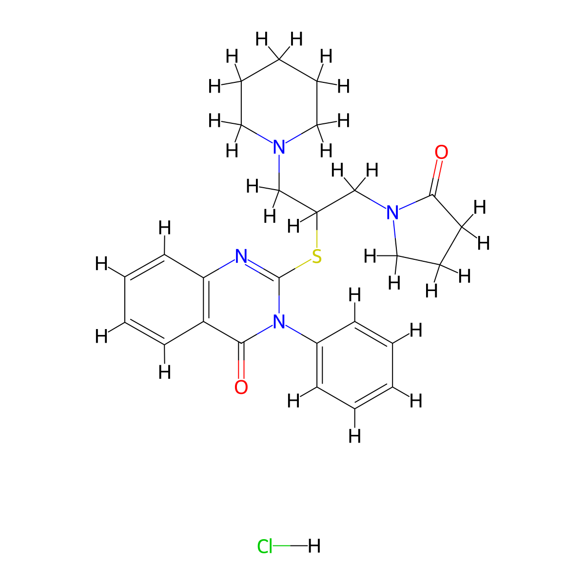 4(3H)-Quinazolinone, 2-((1-((2-oxo-1-pyrrolidinyl)methyl)-2-(1-piperidinyl)ethyl)thio)-3-phenyl-, monohydrochloride molecular structure, CAS 117038-99-0