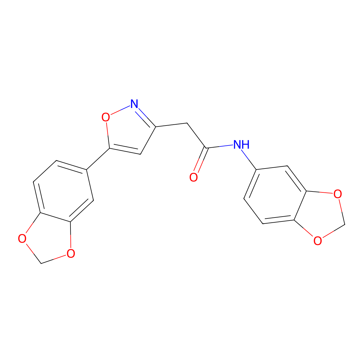 N-(benzo[d][1,3]dioxol-5-yl)-2-(5-(benzo[d][1,3]dioxol-5-yl)isoxazol-3-yl)acetamide molecular structure, CAS 1170381-49-3