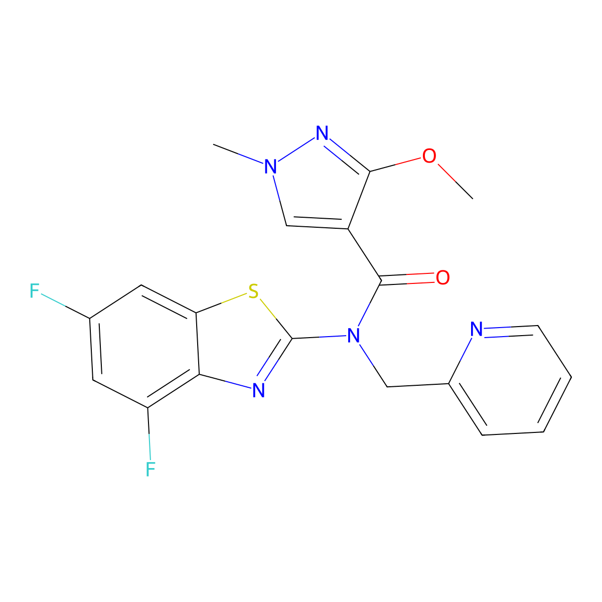 N-(4,6-difluorobenzo[d]thiazol-2-yl)-3-methoxy-1-methyl-N-(pyridin-2-ylmethyl)-1H-pyrazole-4-carboxamide molecular structure, CAS 1170382-03-2