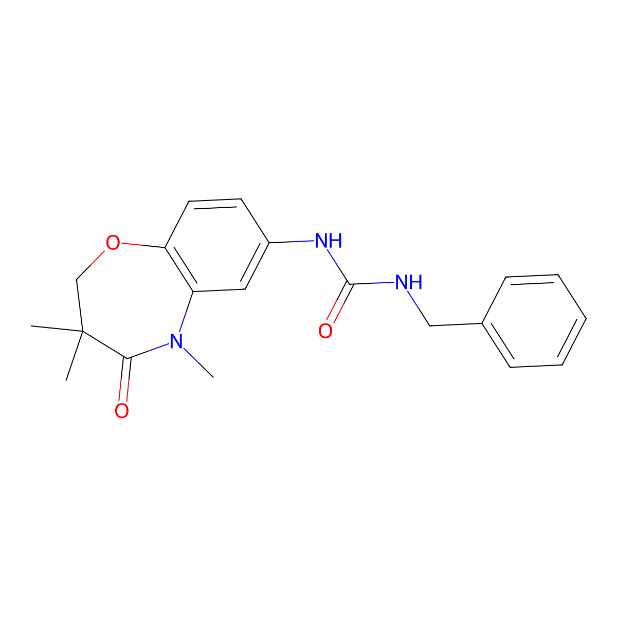 1-Benzyl-3-(3,3,5-trimethyl-4-oxo-2,3,4,5-tetrahydrobenzo[b][1,4]oxazepin-7-yl)urea molecular structure, CAS 1170383-39-7
