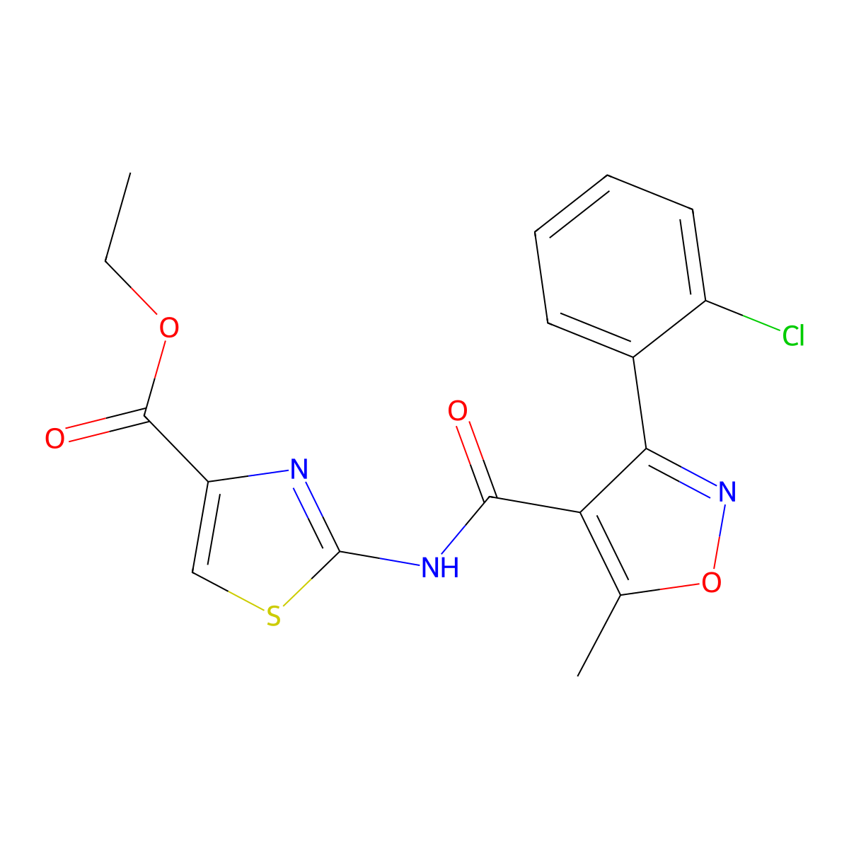Ethyl 2-(3-(2-chlorophenyl)-5-methylisoxazole-4-carboxamido)thiazole-4-carboxylate molecular structure, CAS 1170384-17-4