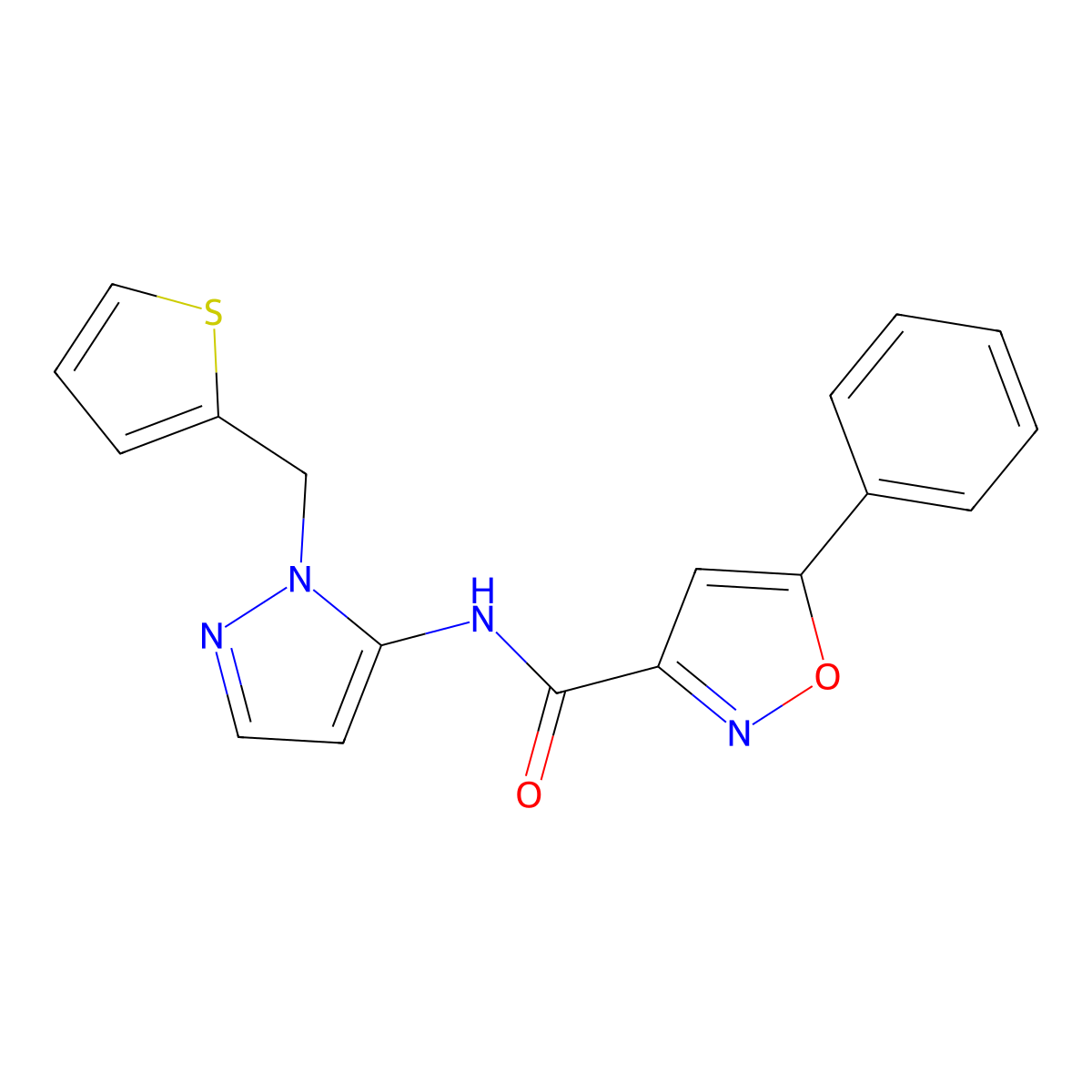 5-phenyl-N-[1-(thiophen-2-ylmethyl)-1H-pyrazol-5-yl]-1,2-oxazole-3-carboxamide molecular structure, CAS 1170387-37-7