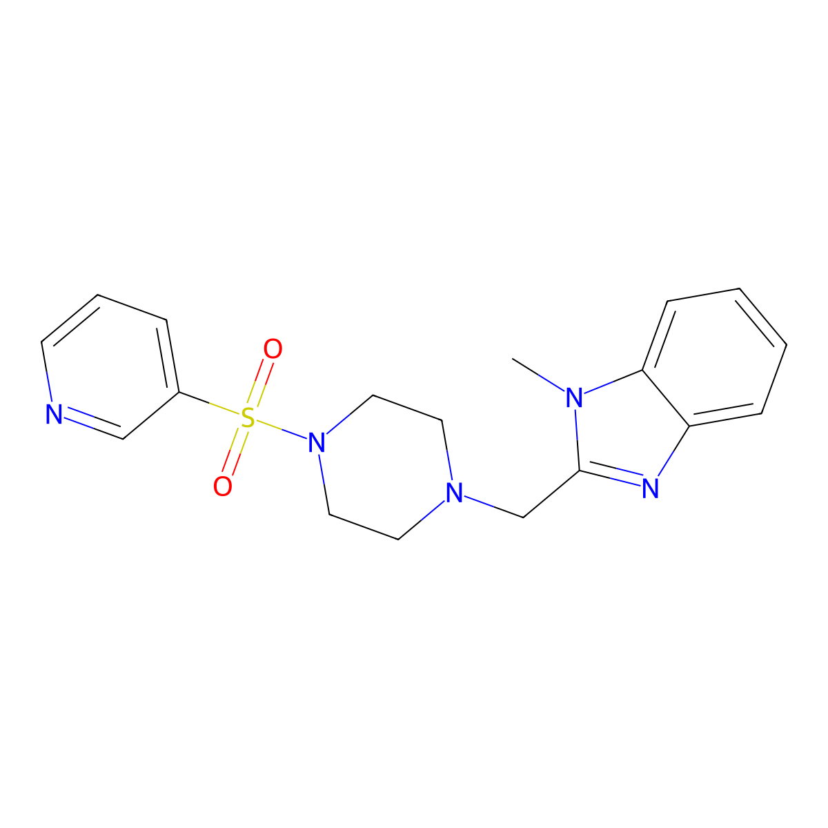 1-methyl-2-((4-(pyridin-3-ylsulfonyl)piperazin-1-yl)methyl)-1H-benzo[d]imidazole molecular structure, CAS 1170389-91-9