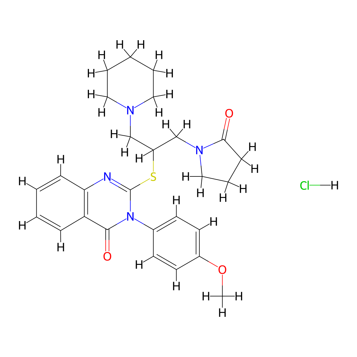 4(3H)-Quinazolinone, 3-(4-methoxyphenyl)-2-((1-((2-oxo-1-pyrrolidinyl)methyl)-2-(1-piperidinyl)ethyl)thio)-, monohydrochloride molecular structure, CAS 117039-01-7