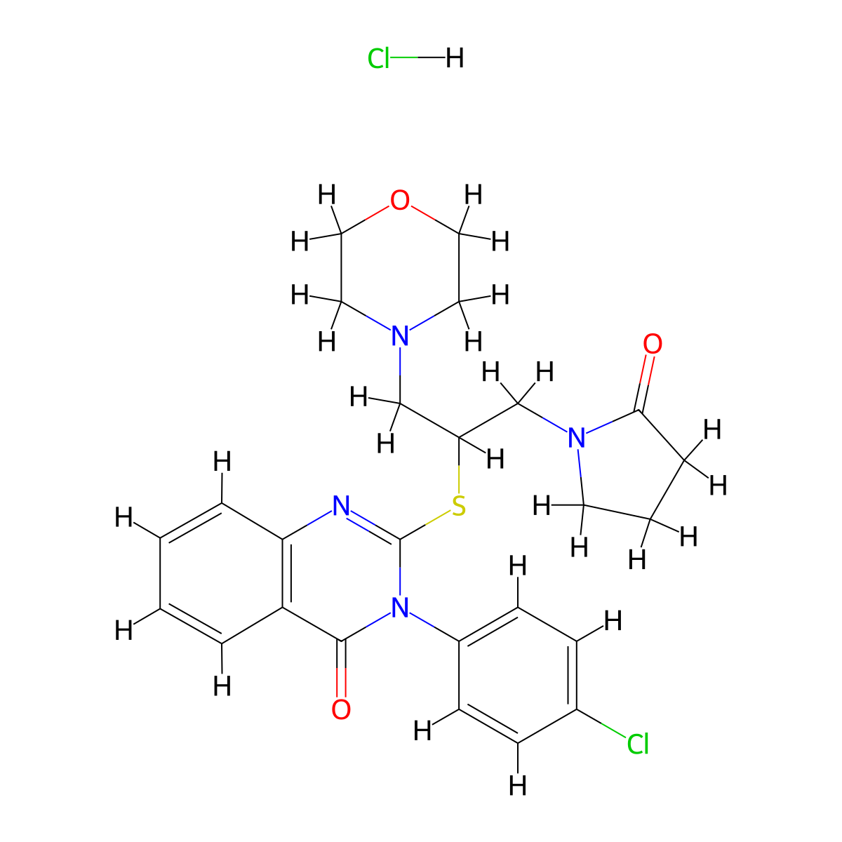 4(3H)-Quinazolinone, 3-(4-chlorophenyl)-2-((1-(4-morpholinylmethyl)-2-(2-oxo-1-pyrrolidinyl)ethyl)thio)-, monohydrochloride molecular structure, CAS 117039-03-9