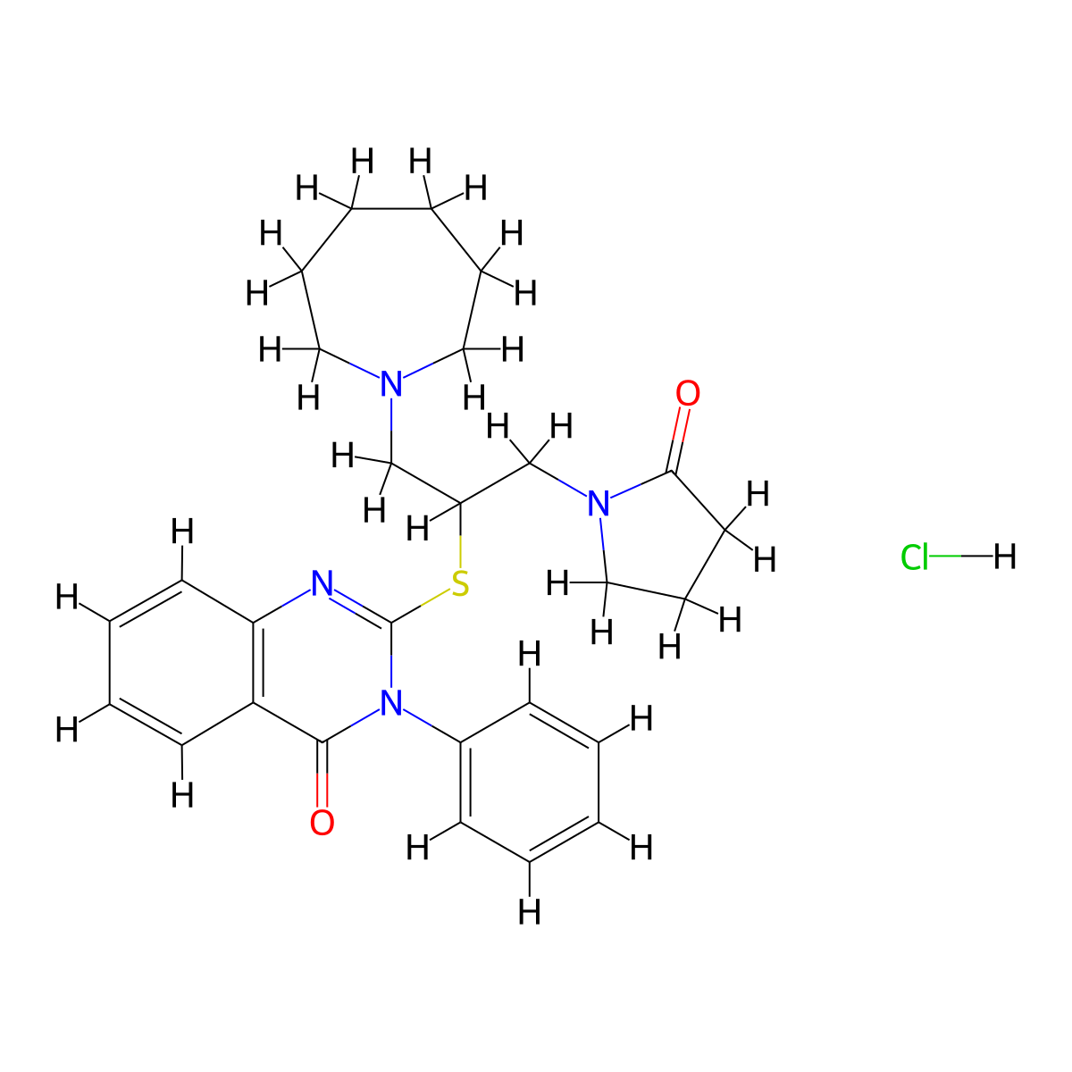 4(3H)-Quinazolinone, 2-((1-((hexahydro-1H-azepin-1-yl)methyl)-2-(2-oxo-1-pyrrolidinyl)ethyl)thio)-3-phenyl-, monohydrochloride molecular structure, CAS 117039-05-1