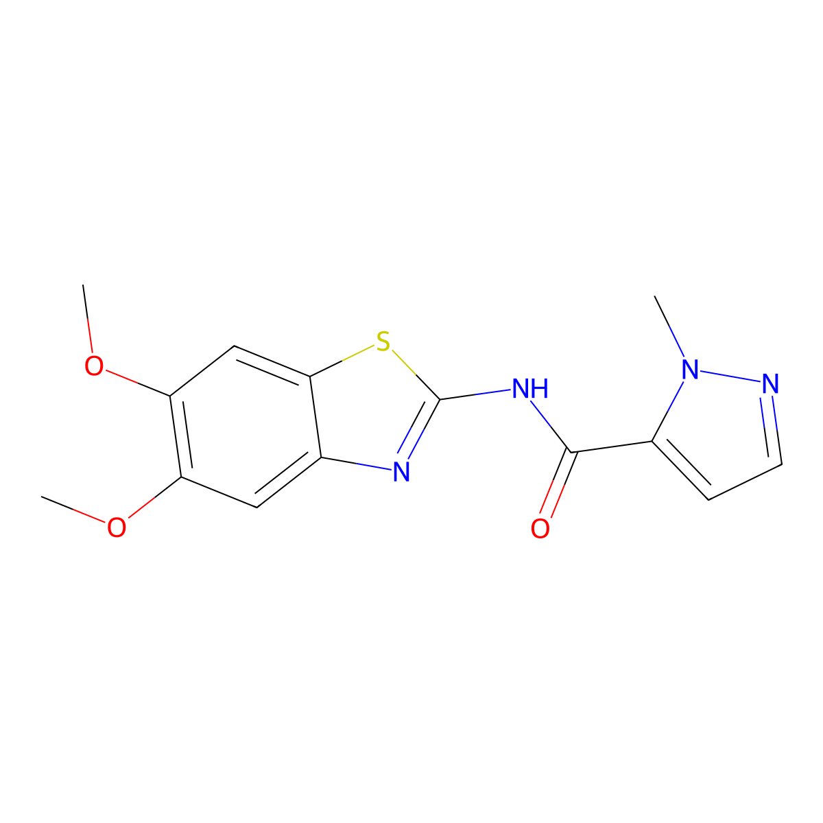 N-(5,6-dimethoxybenzo[d]thiazol-2-yl)-1-methyl-1H-pyrazole-5-carboxamide molecular structure, CAS 1170390-86-9