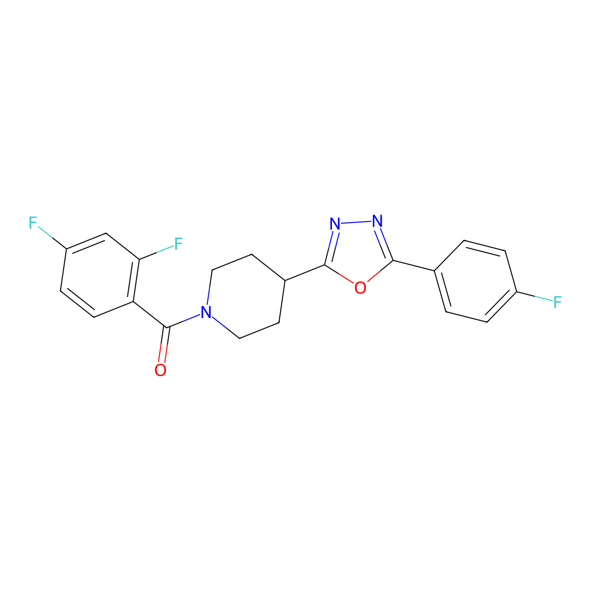 (2,4-Difluorophenyl)(4-(5-(4-fluorophenyl)-1,3,4-oxadiazol-2-yl)piperidin-1-yl)methanone molecular structure, CAS 1170391-83-9