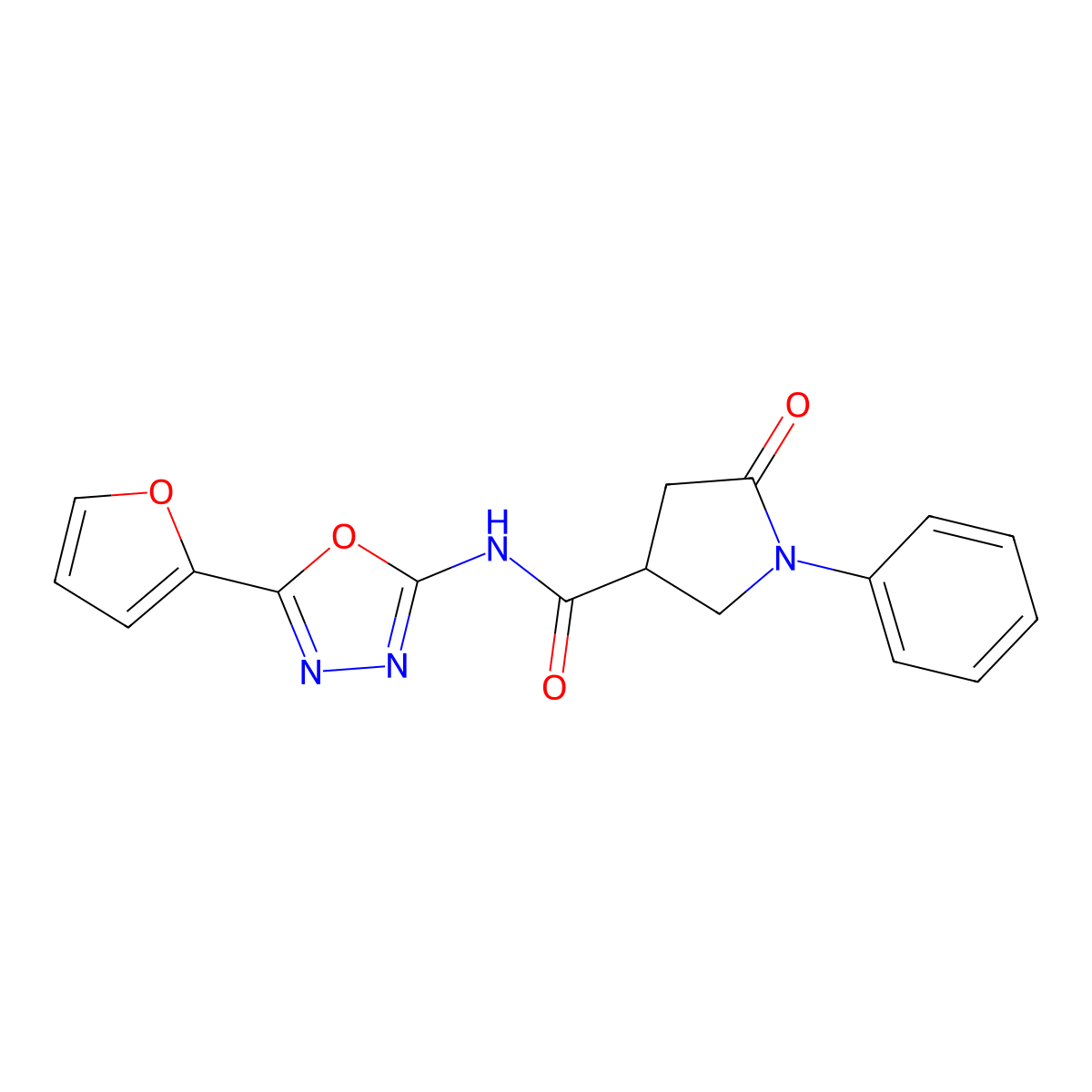 N-(5-(furan-2-yl)-1,3,4-oxadiazol-2-yl)-5-oxo-1-phenylpyrrolidine-3-carboxamide molecular structure, CAS 1170392-56-9