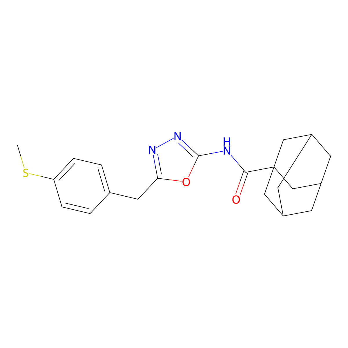 N-(5-{[4-(methylsulfanyl)phenyl]methyl}-1,3,4-oxadiazol-2-yl)adamantane-1-carboxamide molecular structure, CAS 1170392-82-1