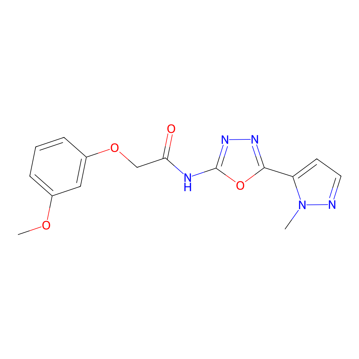 2-(3-methoxyphenoxy)-N-[5-(1-methyl-1H-pyrazol-5-yl)-1,3,4-oxadiazol-2-yl]acetamide molecular structure, CAS 1170394-70-3