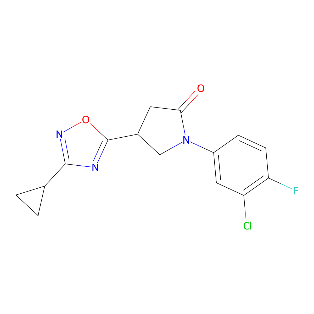 1-(3-Chloro-4-fluorophenyl)-4-(3-cyclopropyl-1,2,4-oxadiazol-5-yl)pyrrolidin-2-one molecular structure, CAS 1170394-75-8