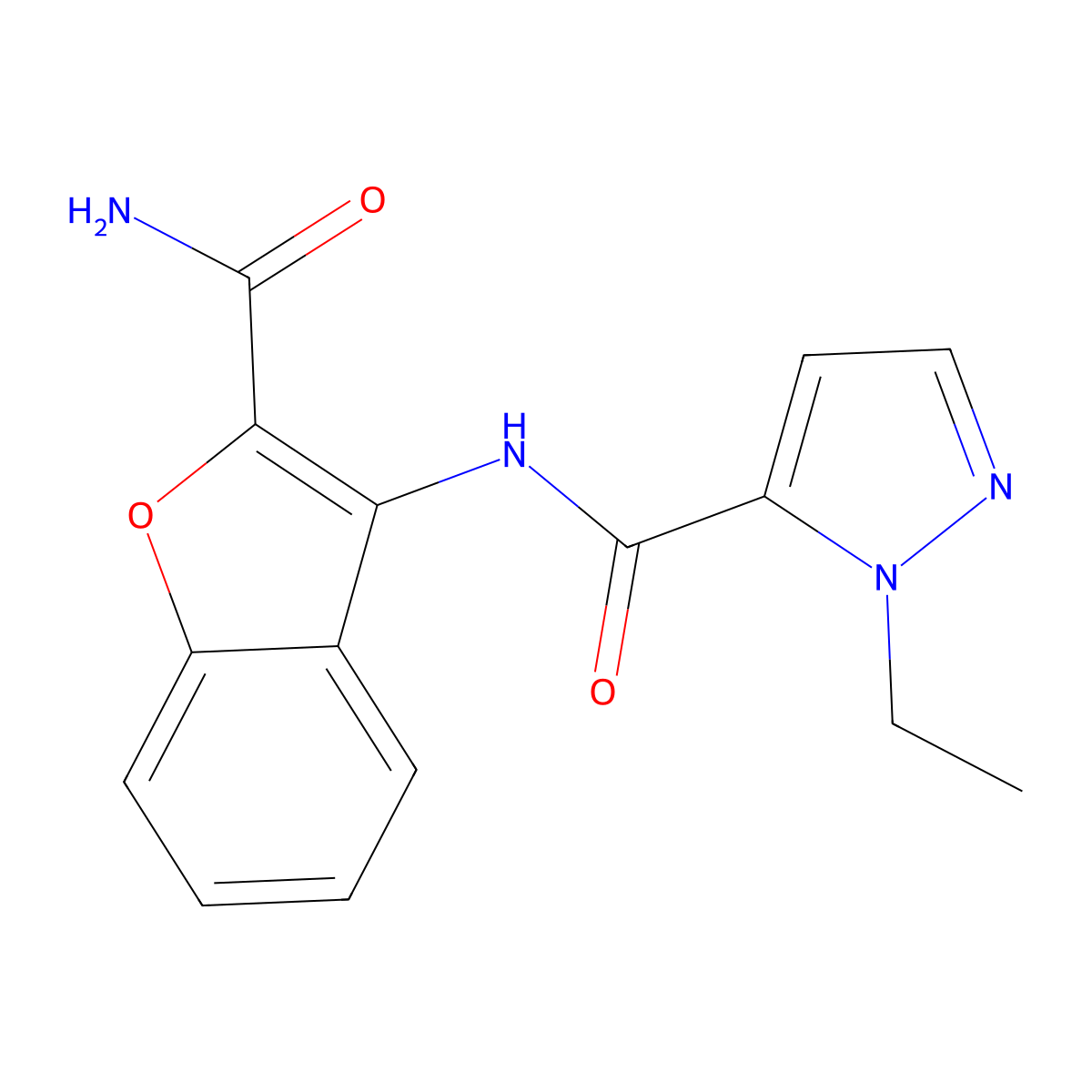 N-(2-carbamoylbenzofuran-3-yl)-1-ethyl-1H-pyrazole-5-carboxamide molecular structure, CAS 1170395-11-5
