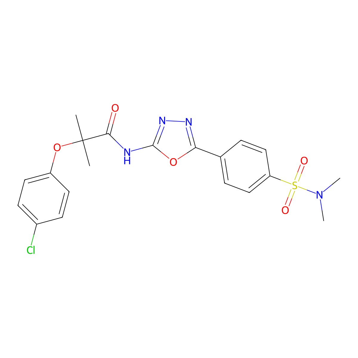 2-(4-chlorophenoxy)-N-(5-(4-(N,N-dimethylsulfamoyl)phenyl)-1,3,4-oxadiazol-2-yl)-2-methylpropanamide molecular structure, CAS 1170397-77-9