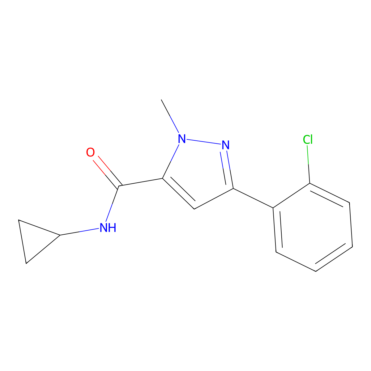 3-(2-chlorophenyl)-N-cyclopropyl-1-methyl-1H-pyrazole-5-carboxamide molecular structure, CAS 1170398-50-1