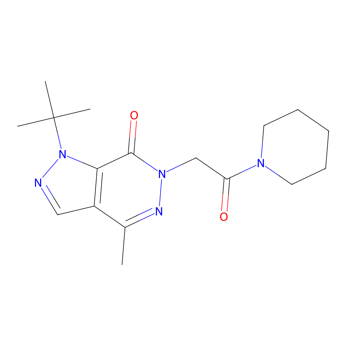 1-(tert-butyl)-4-methyl-6-(2-oxo-2-(piperidin-1-yl)ethyl)-1H-pyrazolo[3,4-d]pyridazin-7(6H)-one molecular structure, CAS 1170398-92-1