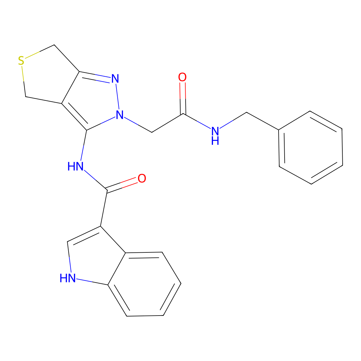 N-(2-(2-(benzylamino)-2-oxoethyl)-4,6-dihydro-2H-thieno[3,4-c]pyrazol-3-yl)-1H-indole-3-carboxamide molecular structure, CAS 1170398-94-3