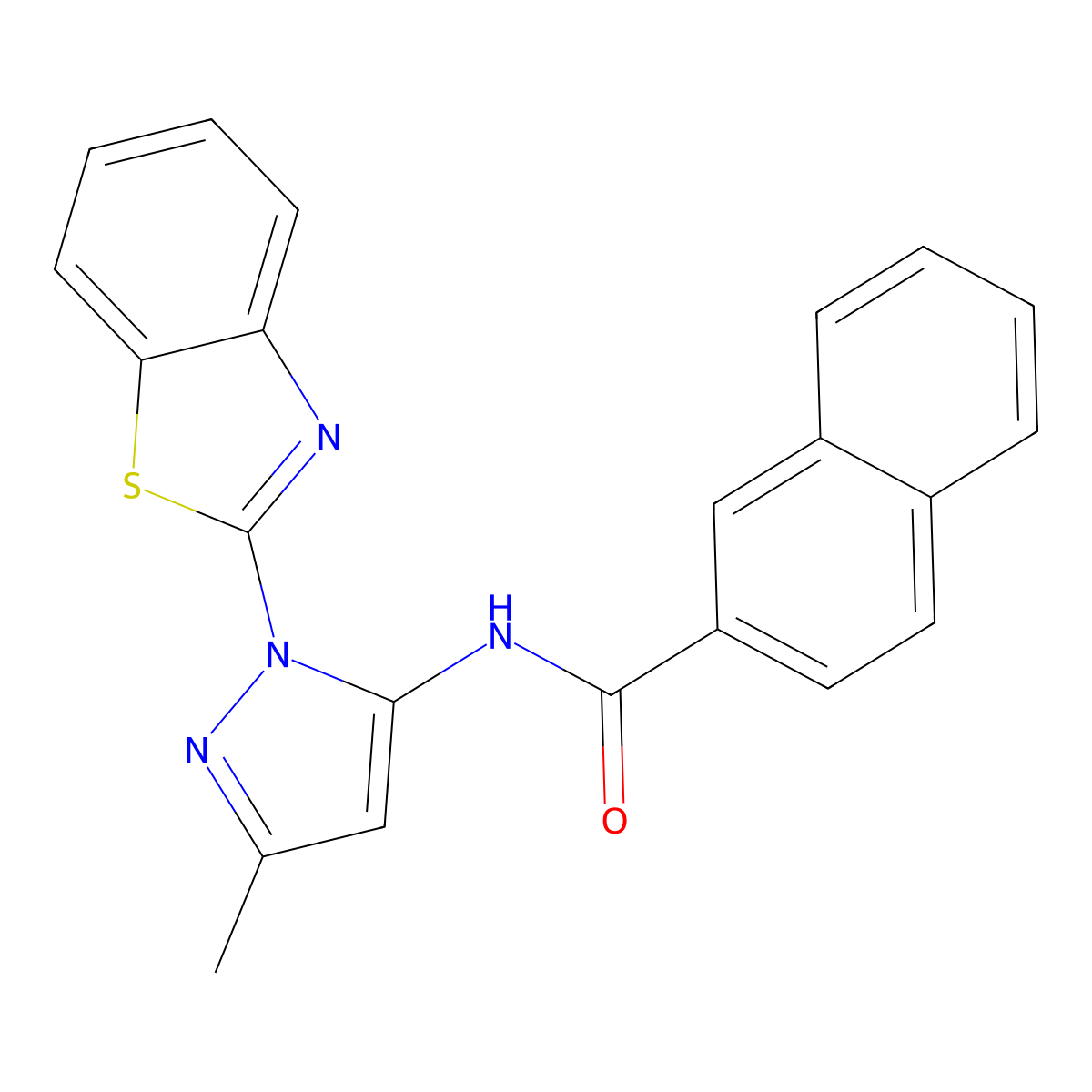 N-(1-(benzo[d]thiazol-2-yl)-3-methyl-1H-pyrazol-5-yl)-2-naphthamide molecular structure, CAS 1170399-99-1
