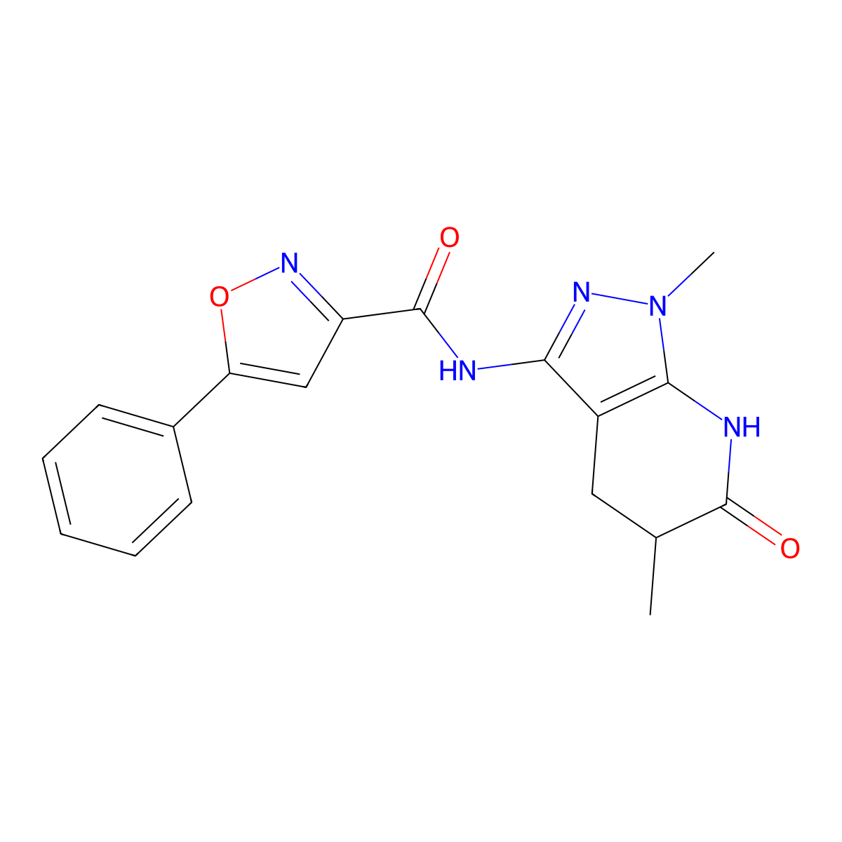 N-(1,5-dimethyl-6-oxo-4,5,6,7-tetrahydro-1H-pyrazolo[3,4-b]pyridin-3-yl)-5-phenylisoxazole-3-carboxamide molecular structure, CAS 1170400-48-2