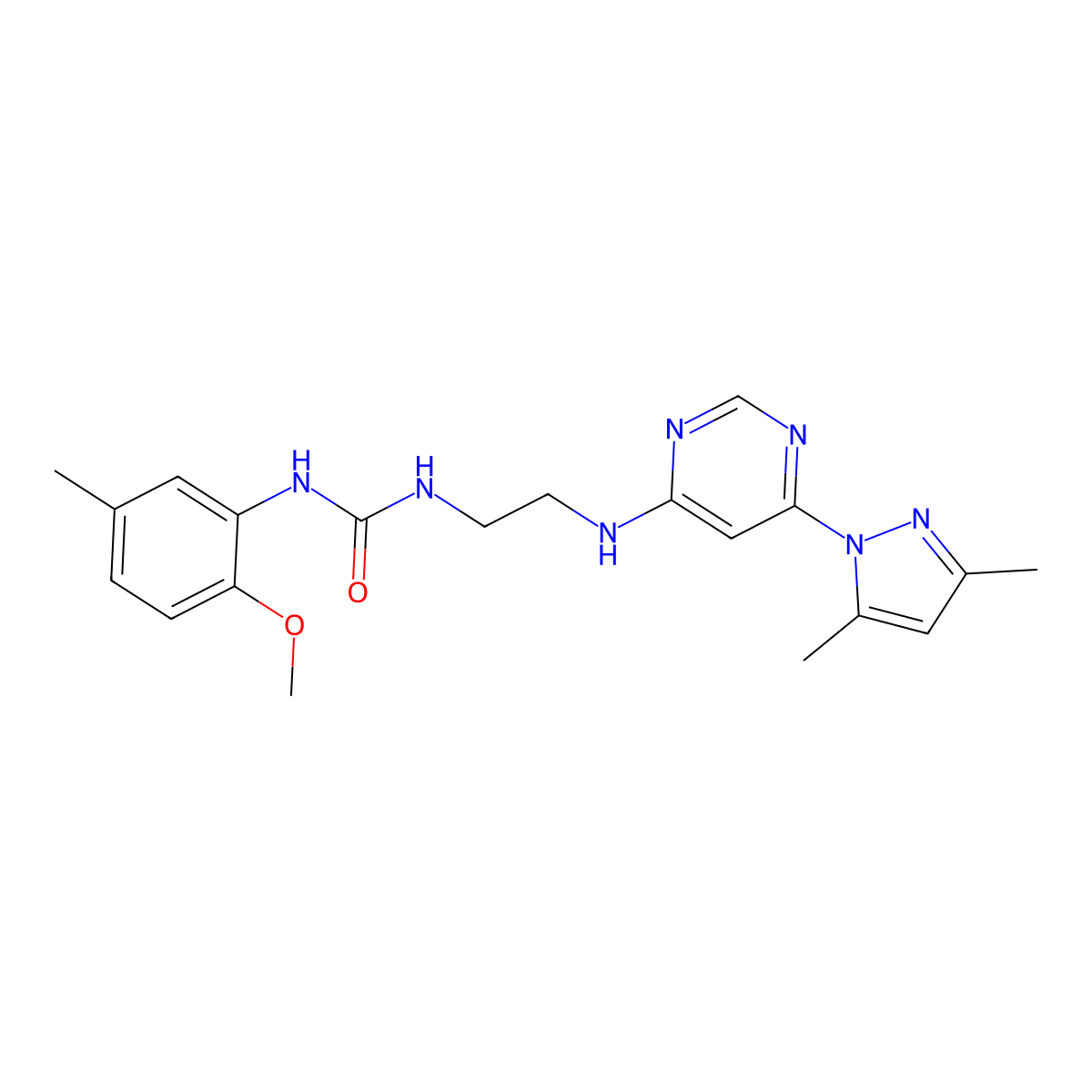 1-(2-((6-(3,5-dimethyl-1H-pyrazol-1-yl)pyrimidin-4-yl)amino)ethyl)-3-(2-methoxy-5-methylphenyl)urea molecular structure, CAS 1170401-40-7