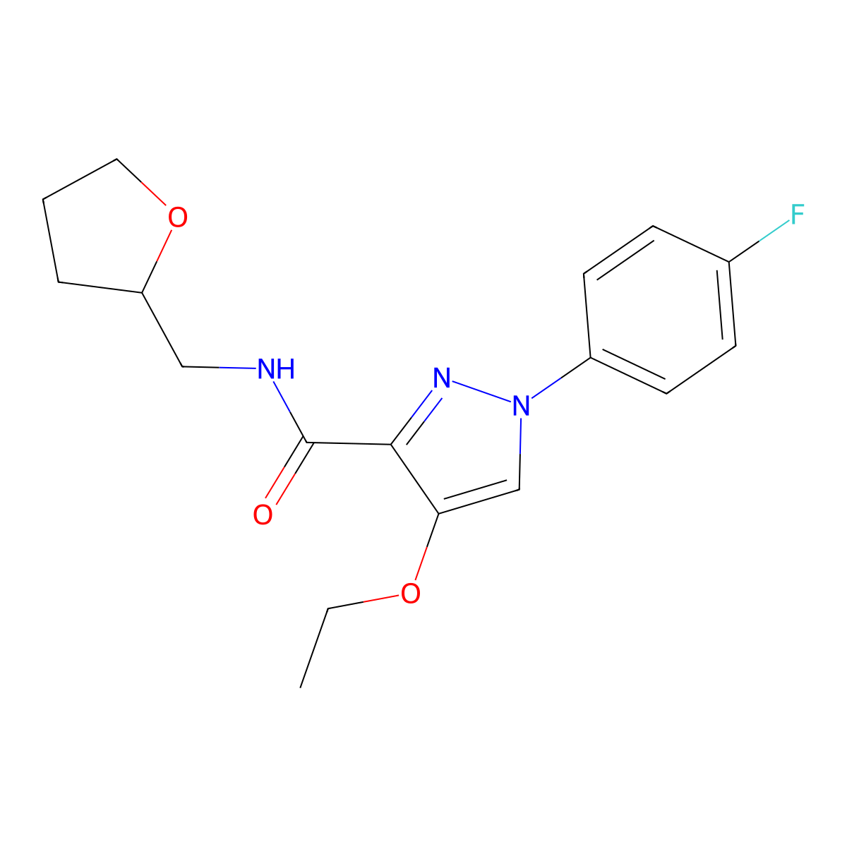 4-ethoxy-1-(4-fluorophenyl)-N-((tetrahydrofuran-2-yl)methyl)-1H-pyrazole-3-carboxamide molecular structure, CAS 1170402-42-2