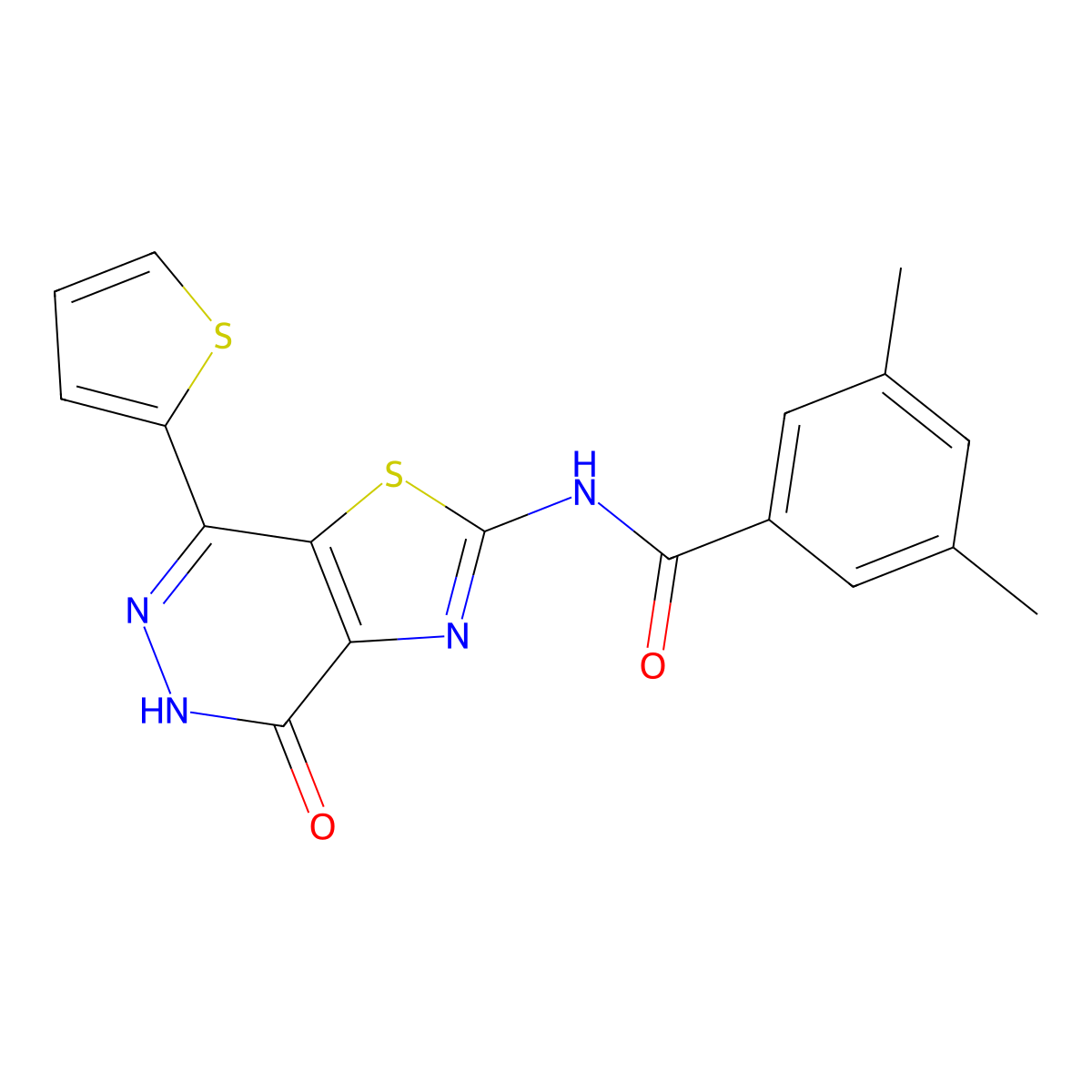 3,5-dimethyl-N-(4-oxo-7-(thiophen-2-yl)-4,5-dihydrothiazolo[4,5-d]pyridazin-2-yl)benzamide molecular structure, CAS 1170403-05-0