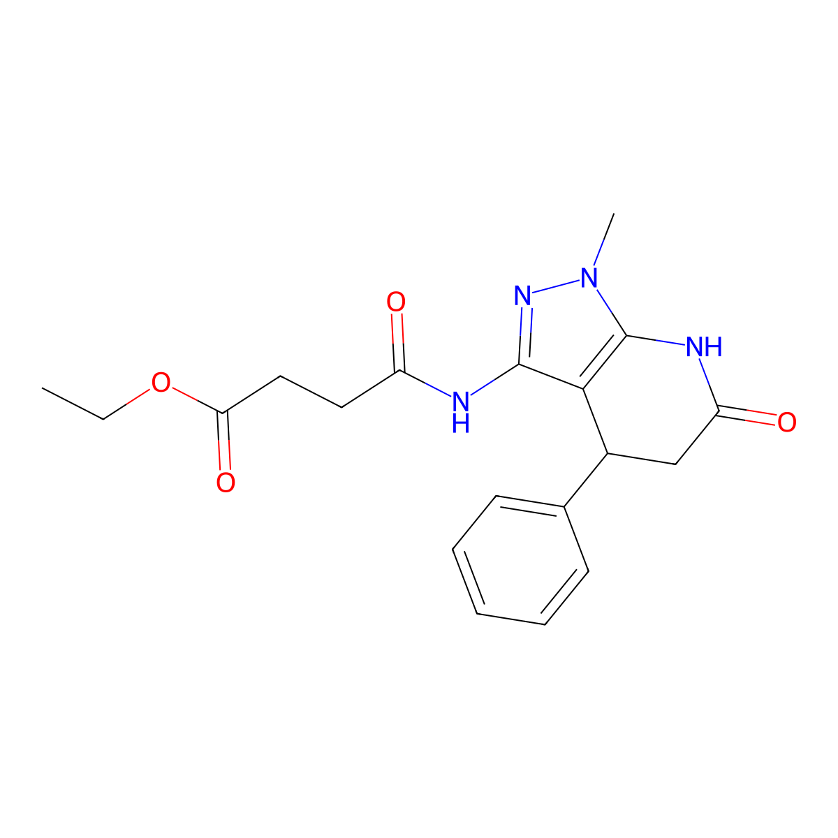 ethyl 4-((1-methyl-6-oxo-4-phenyl-4,5,6,7-tetrahydro-1H-pyrazolo[3,4-b]pyridin-3-yl)amino)-4-oxobutanoate molecular structure, CAS 1170404-70-2