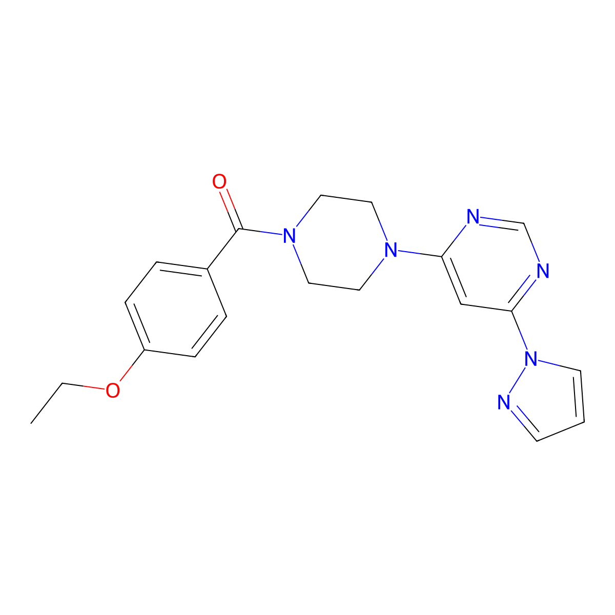 4-[4-(4-ethoxybenzoyl)piperazin-1-yl]-6-(1H-pyrazol-1-yl)pyrimidine molecular structure, CAS 1170404-72-4