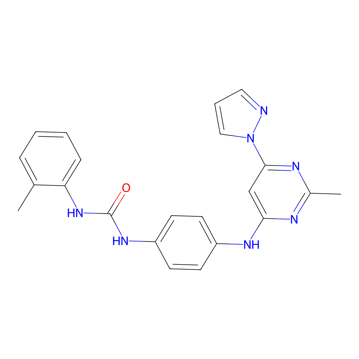 1-(4-((2-methyl-6-(1H-pyrazol-1-yl)pyrimidin-4-yl)amino)phenyl)-3-(o-tolyl)urea molecular structure, CAS 1170406-01-5