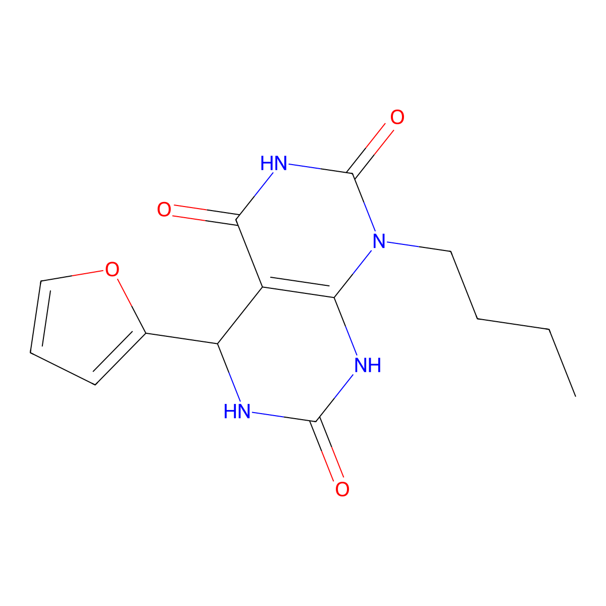 1-butyl-5-(furan-2-yl)-5,6-dihydropyrimido[4,5-d]pyrimidine-2,4,7(1H,3H,8H)-trione molecular structure, CAS 1170406-22-0