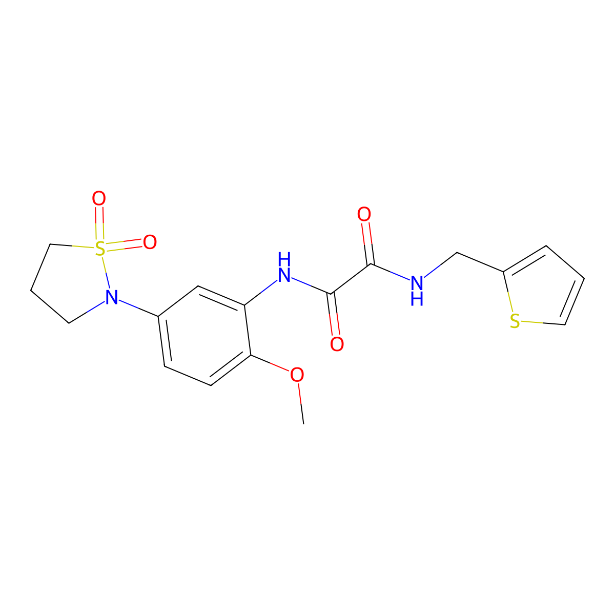 N1-(5-(1,1-dioxidoisothiazolidin-2-yl)-2-methoxyphenyl)-N2-(thiophen-2-ylmethyl)oxalamide molecular structure, CAS 1170406-35-5
