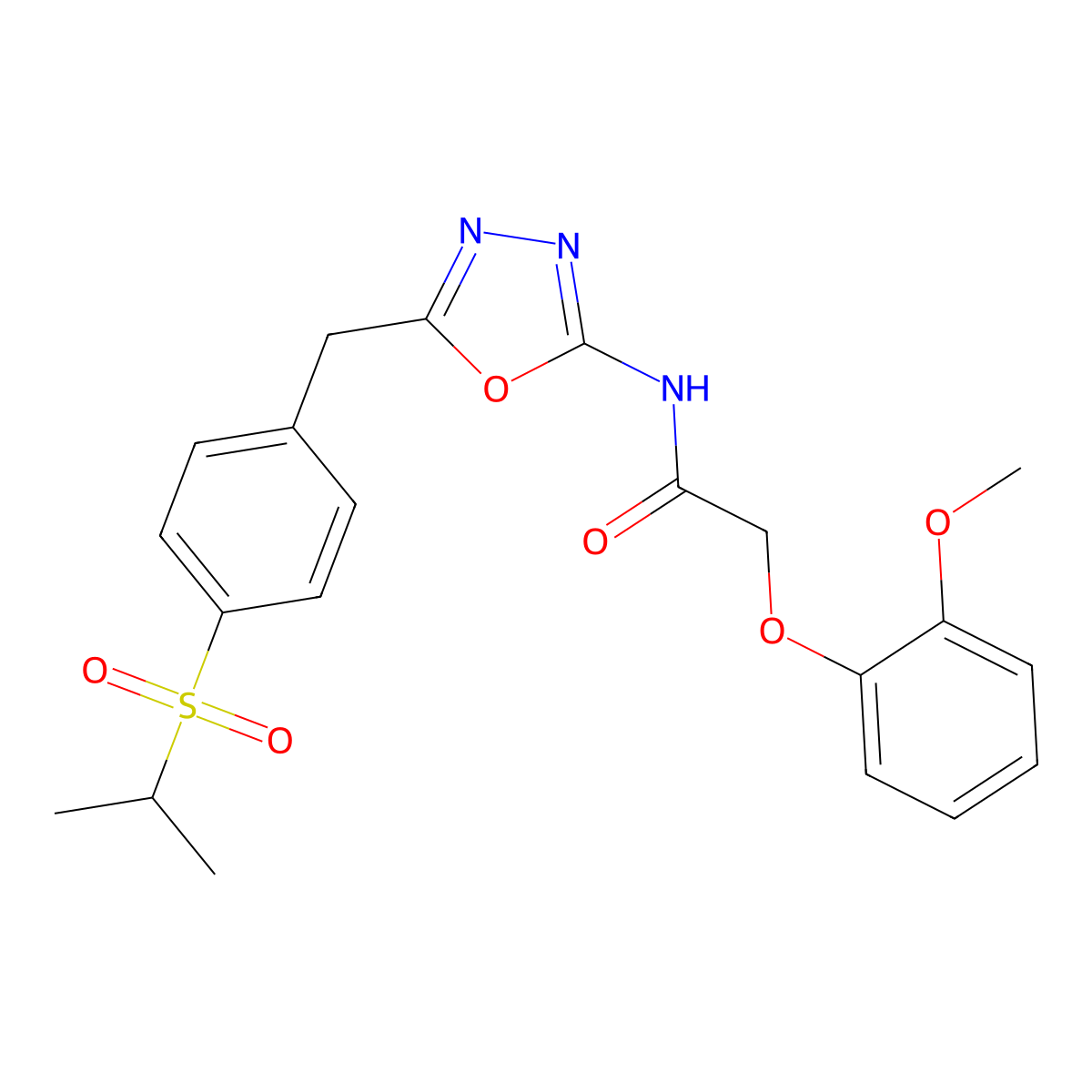 N-(5-(4-(isopropylsulfonyl)benzyl)-1,3,4-oxadiazol-2-yl)-2-(2-methoxyphenoxy)acetamide molecular structure, CAS 1170407-30-3