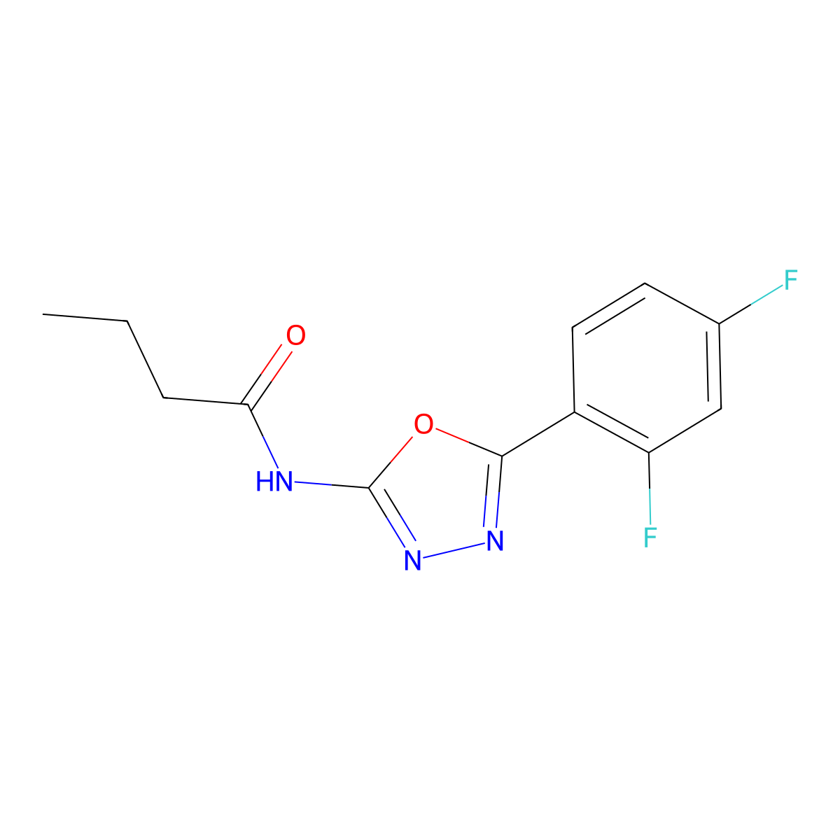 N-(5-(2,4-difluorophenyl)-1,3,4-oxadiazol-2-yl)butyramide molecular structure, CAS 1170407-90-5