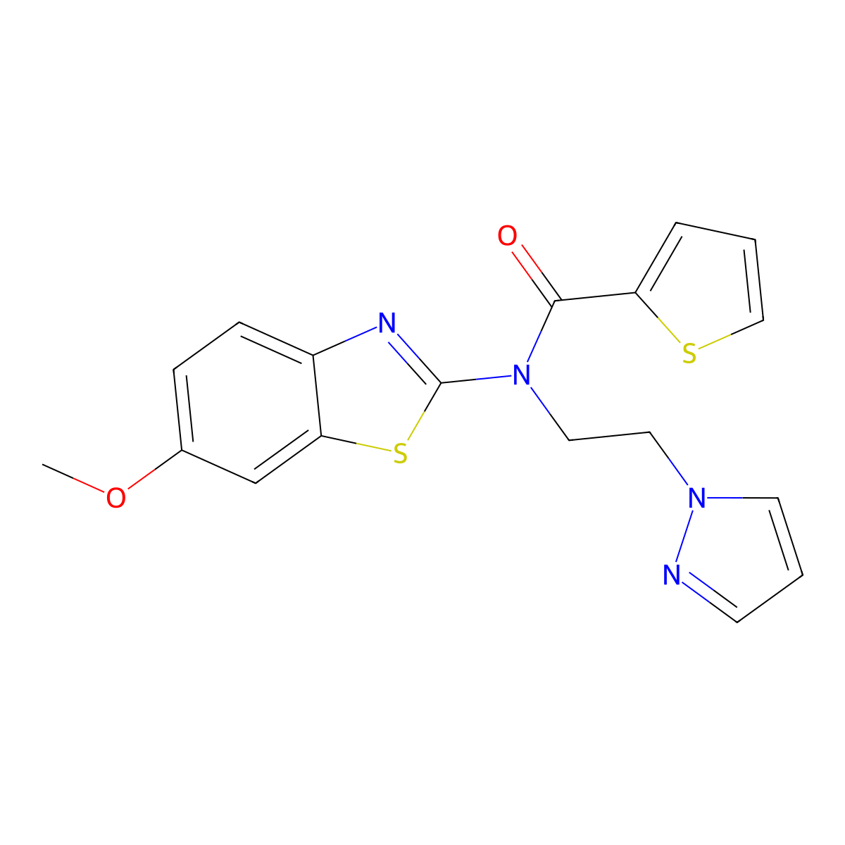 N-(2-(1H-pyrazol-1-yl)ethyl)-N-(6-methoxybenzo[d]thiazol-2-yl)thiophene-2-carboxamide molecular structure, CAS 1170410-33-9